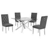 Orren Ellis Moncton 5 Piece Dining Set Wood/Glass/Metal/Upholstered Chairs in Brown/Gray, Size 30.0 H in | Wayfair D5E9F900FAB1418D94C66E357E9FE519