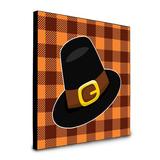 Harriet Bee Chabert Thanksgiving Pilgrim Hat Framed Art Wood in Black/Brown/Orange, Size 8.0 H x 8.0 W x 0.625 D in | Wayfair