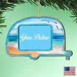 The Holiday Aisle® Camper Photo Ornament Wood in Blue/Brown, Size 5.5 H x 5.0 W x 0.25 D in | Wayfair F033CF5F63D046A3880C6517F463D0A2