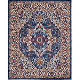 Bungalow Rose Mirazo Oriental Blue/Ivory/Red Area Rug Polypropylene in Blue/Brown/Red, Size 96.0 W x 0.5 D in | Wayfair