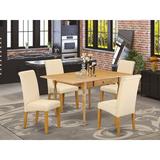 Ophelia & Co. Aquinnah Bar Height Drop Leaf Solid Wood Rubberwood Dining Set Wood/Upholstered Chairs in Brown, Size 30.0 H in | Wayfair