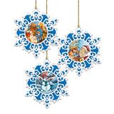 The Holiday Aisle® 3 Piece Christmas Snowflakes Holiday Shaped Ornament Set Wood in Blue/Brown, Size 5.5 H x 5.0 W x 0.5 D in | Wayfair