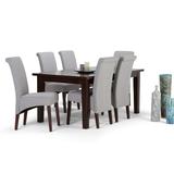 Avalon Transitional 7 Pc Dining Set with 6 Upholstered Dining Chairs in Dove Grey Linen Look Fabric and 66 inch Wide Table - Simpli Home AXCDS7-AVL-DGL