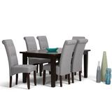 Cosmopolitan Transitional 7 Pc Dining Set with 6 Upholstered Dining Chairs in Dove Grey Linen Look Fabric and 66 inch Wide Table - Simpli Home AXCDS7-COS-DGL