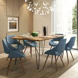 Malden Modern Industrial IV 7 Pc Dining Set with 6 Upholstered Bentwood Dining Chairs in Denim Blue Woven Fabric and 66 inch Wide Table - Simpli Home AXCDS7MUTNDB