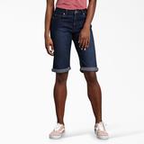 Dickies Women's Perfect Shape Straight Fit Bermuda Jean Shorts, 11" - Rinsed Indigo Blue Size 0 (FR146)