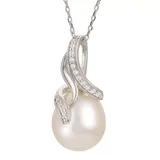 "PearLustre by Imperial Sterling Silver Freshwater Cultured Pearl & White Topaz Pendant Necklace, Women's, Size: 18"""
