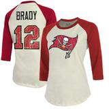 Women's Fanatics Branded Tom Brady Cream/Red Tampa Bay Buccaneers Player Raglan Name & Number 3/4-Sleeve T-Shirt