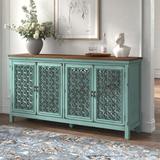 Kelly Clarkson Home Della 4 - Door Mirrored Accent Cabinet Wood in Green/Brown, Size 36.5 H x 72.0 W x 17.0 D in | Wayfair