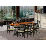 Dining Table, Chairs - August Grove® Pilcher Extendable Solid Wood Dining Set: 1 Table, 8 Chairs, Wood/Upholstered Chairs/Solid Wood
