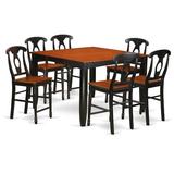 Butterfly Leaf Table, 6 Chairs - Red Barrel Studio® Krull Counter Height Butterfly Leaf Rubberwood Solid Wood Dining Set, 1 Table, 6 Chairs, Black