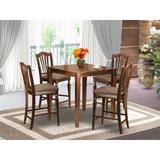 Charlton Home® Neven Counter Height Rubberwood Solid Wood Dining Set Wood/Upholstered in Brown, Size 36.0 H in | Wayfair