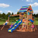 Backyard Discovery kids Beach Front Wooden Swing Set Wooden/Solid Wood in Blue/Brown, Size 118.0 H x 173.0 W x 170.0 D in | Wayfair 1605022B