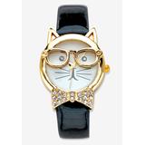 Gold Tone Bowtie Cat Watch with Adjustable Black Strap 8" by PalmBeach Jewelry in Black