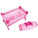 Hey! Play! Baby Doll Bed and Playpen for 15-Inch Dolls, Pink