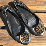 Tory Burch Shoes | Authentic Tory Burch Black Gold Logo Flats Size 9 | Color: Black/Gold | Size: 9