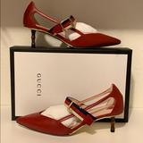 Gucci Shoes | Beautiful Gucci Bamboo Leather Pump Shoe 812 | Color: Red | Size: 8.5