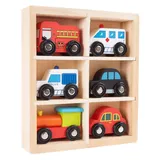 Hey! Play! 6-Piece Mini Wooden Cars Play Set, Brown
