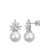 Belk & Co 11-12 Millimeter Cultured South Sea Pearl And 1.5 Ct. T.w. Ct. T.w. Diamond Cluster Earrings In 14K White Gold