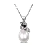 Belk & Co Women's Cultured Freshwater Pearl and Diamond Spiral Pendant with Chain in 10K White Gold, 17 in