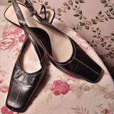 Nine West Shoes | Black Leather Sling Back Heels Square Toe Sz 6.5m | Color: Black | Size: 6.5