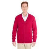 Harriton M425 Men's Pilbloc V-Neck Button Cardigan Sweater in Red size XL | Acrylic Blend