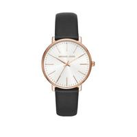 Michael Kors Black Rose Gold Tone Pyper 3 Hand Black Leather Watch