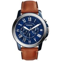Fossil Men's Chronograph Grant Light Brown Leather Strap Watch 44mm fs5151 - Light Brown/Blue