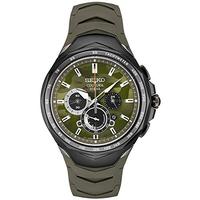 Seiko Men's Stainless Steel Japanese Quartz Silicone Strap, Green, Casual Watch (Model: SSC747)