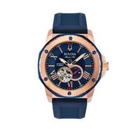 Bulova Blue/Rose Gold Rose Gold Tone Stainless Steel Marine Star Automatic Silicone Watch