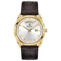 Bulova Men's Classic Stainless Steel Quartz Watch with Leather-Crocodile Strap, Brown, 20 (Model: 97
