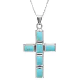 Sterling Silver Enhanced Turquoise Cross Pendant Necklace, Women's, Multicolor