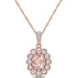 Morganite (3/4 Ct. T.w.) White Sapphire (5/8 Ct. T.w.) And Diamond (1/10 Ct. T.w.) Floral 17" Necklace In 10k Rose Gold - Black - Macy's Necklaces