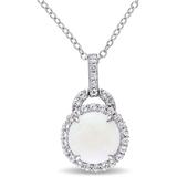 Opal (1-3/4 Ct. T.w.) And White Topaz (2/5 Ct. T.w.) Halo Charm 18" Necklace In Sterling Silver - Metallic - Macy's Necklaces