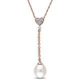 Freshwater Cultured Pearl (8-8.5mm) And Diamond Accent Heart Lariat 17" Necklace In 10k Rose Gold - Metallic - Macy's Necklaces