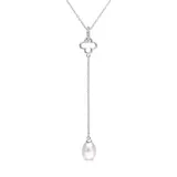 Belk & Co Women's 8-8.5 Millimeter Cultured Freshwater Pearl and White Topaz Quatrefoil Drop Necklace in Sterling Silver, 18 in