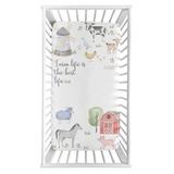 Sweet Jojo Designs Farm Animals Fitted Crib Sheet Polyester in Blue/Gray/Green, Size 8.0 H x 28.0 W x 52.0 D in | Wayfair