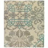 Tufenkian Brocade Floral Hand-Knotted Wool/Silk Green/Gray/Area Rug Bamboo Slat & Seagrass in White, Size 72.0 W x 0.41 D in | Wayfair