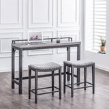 Ophelia & Co. Methuen 3 Piece Counter Height Dining Set Wood/Metal/Upholstered Chairs in Brown/Gray, Size 38.0 H in | Wayfair