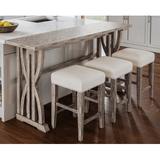 Sand & Stable™ Avalynn 3 - Person Counter Height Acacia Solid Wood Dining Set Wood/Upholstered Chairs in Gray, Size 36.0 H in | Wayfair