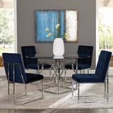 Everly Quinn Catarina 5 Piece Dining Set Glass/Metal/Upholstered Chairs in Gray | Wayfair 2B7D49B9FEC54B55A6EC7467B1DC6231