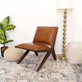 George Oliver Gearld Solid Wood Side Chair in Tan Wood/Upholstered in Brown, Size 30.5 H x 24.0 W x 27.5 D in | Wayfair