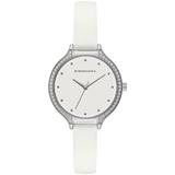 Ladies White Leather Strap Watch With White Dial With Silver Case, 34mm - Metallic - BCBGMAXAZRIA Watches
