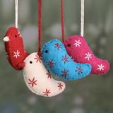 The Holiday Aisle® Messengers of Joy Wool Bird Hanging Figurine Ornament Fabric in Blue/Brown/Red, Size 4.3 H x 2.6 W in | Wayfair 256936