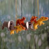 The Holiday Aisle® 6 Piece Stuffed Wool Animals Hanging Figurine Ornament Set Fabric in Gray/Red/Yellow, Size 3.5 H x 6.3 W x 2.0 D in | Wayfair