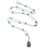 Blue Lace Angel Chime,'Silver Amazonite and Blue Enamel Harmony Ball Necklace'