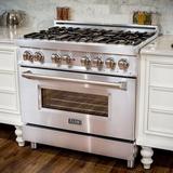 ZLINE 36" 4.6 cu. ft. Dual Fuel Range w/ Gas Stove & Electric Oven in Fingerprint Resistant, Stainless Steel in Brown/Gray/White | Wayfair RA36