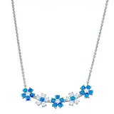 "Sterling Silver Lab Created Blue Opal and Cubic Zirconia Flower Necklace, Women's, Size: 18"""