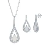 "Sterling Silver Lab-Created White Opal Teardrop Necklace & Earring Set, Women's, Size: 16-18"" ADJ"