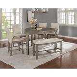 Gracie Oaks Safaa 6 Piece Counter Height Dining Set Wood/Upholstered Chairs in Gray, Size 36.0 H in | Wayfair BDBF104E00BB46708CB2853B1AB4814A